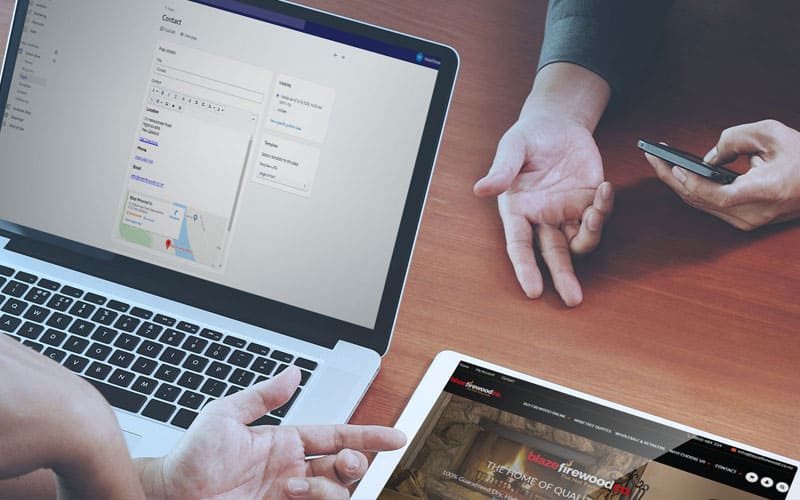 Shopify ecommerce web design showing page being edited on a laptop and displayed on a tablet at the same time